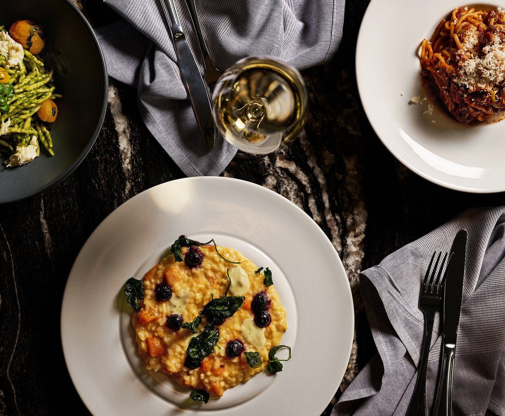 Chef Marcello Florio's seasonal risotto, Chittara ragu and trofie pesto pasta